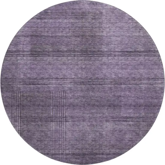 8' Plum And Gray Striped Washable Round Rug With UV Protection Photo 1
