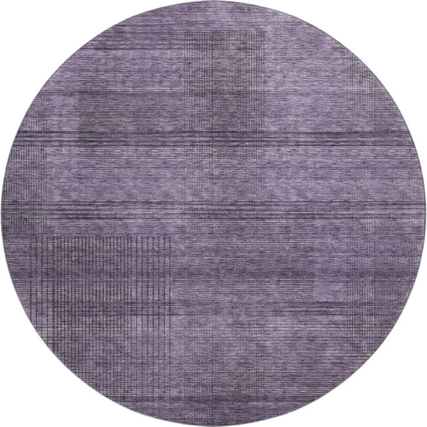 8' Plum And Gray Striped Washable Round Rug With UV Protection Photo 1