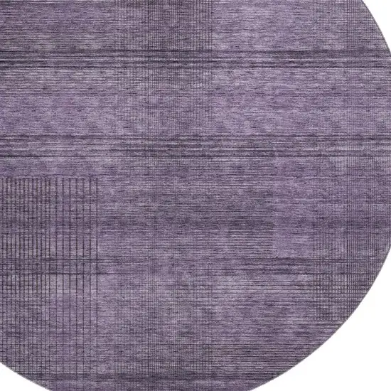 8' Plum And Gray Striped Washable Round Rug With UV Protection Photo 3