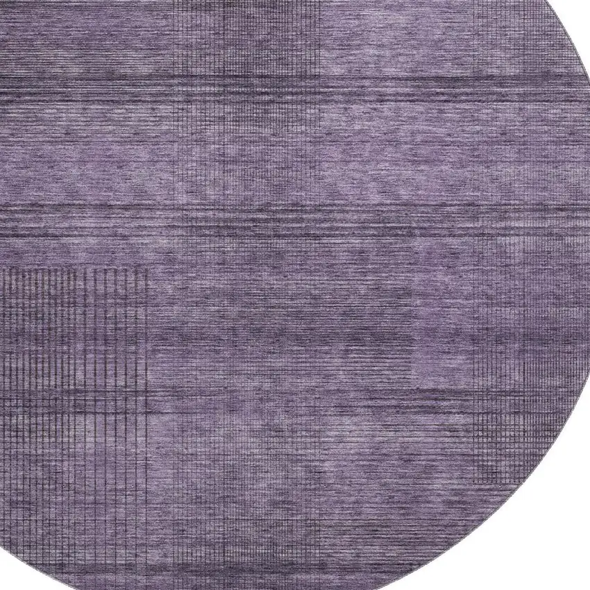 8' Plum And Gray Striped Washable Round Rug With UV Protection Photo 3