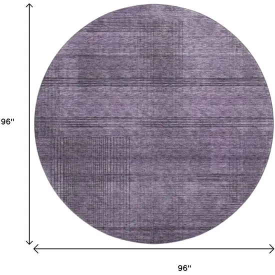 8' Plum And Gray Striped Washable Round Rug With UV Protection Photo 3