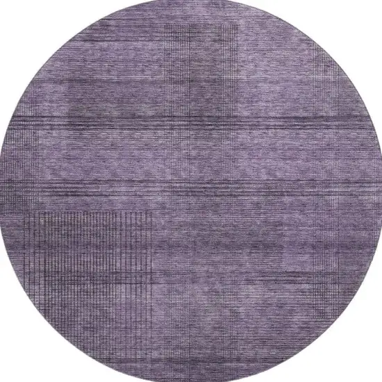 8' Plum And Gray Striped Washable Round Rug With UV Protection Photo 4