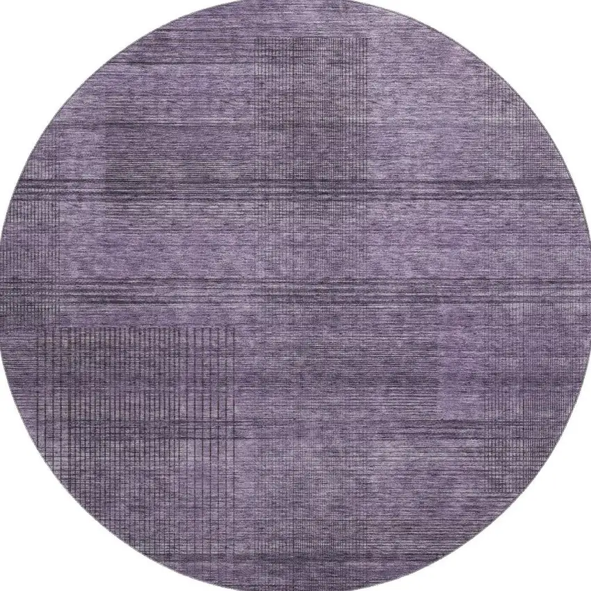 8' Plum And Gray Striped Washable Round Rug With UV Protection Photo 4