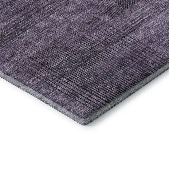 8' Plum And Gray Striped Washable Round Rug With UV Protection Photo 7