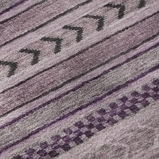 8' Plum And Gray Striped Washable Round Rug With UV Protection Photo 8