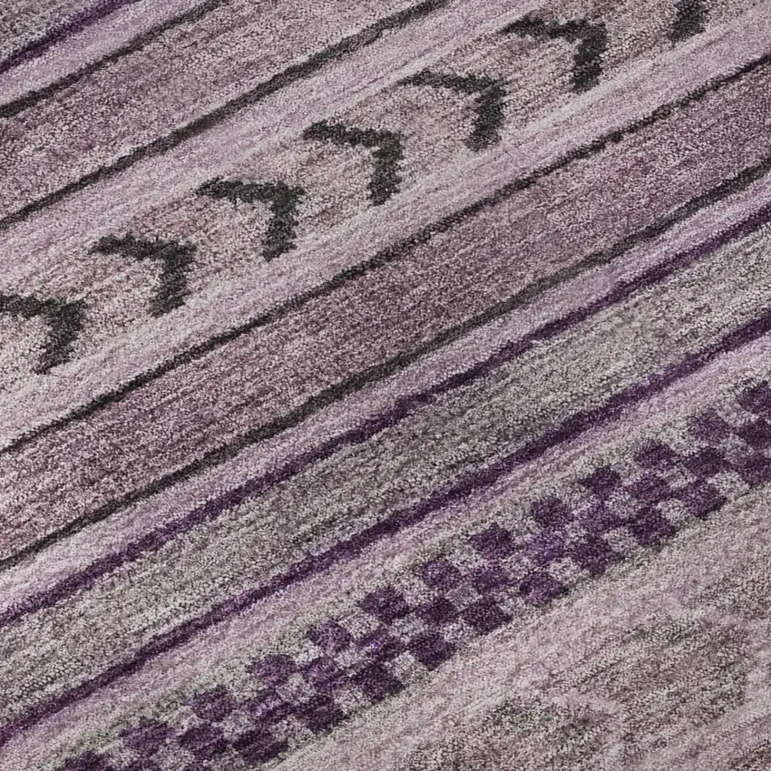 8' Plum And Gray Striped Washable Round Rug With UV Protection Photo 8