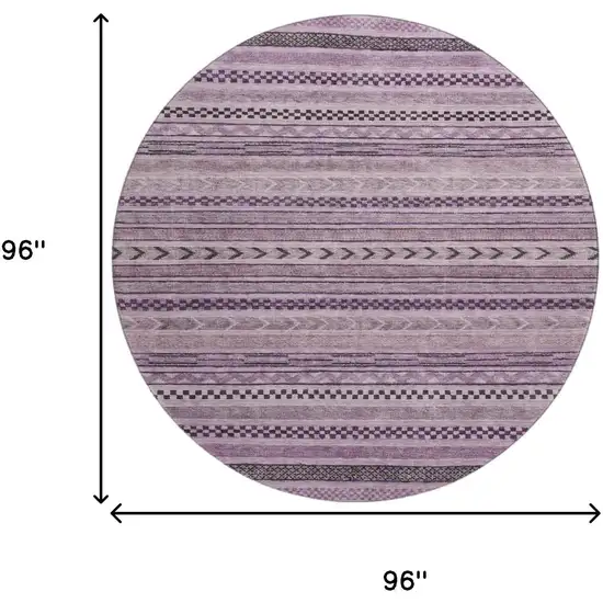 8' Plum And Gray Striped Washable Round Rug With UV Protection Photo 9