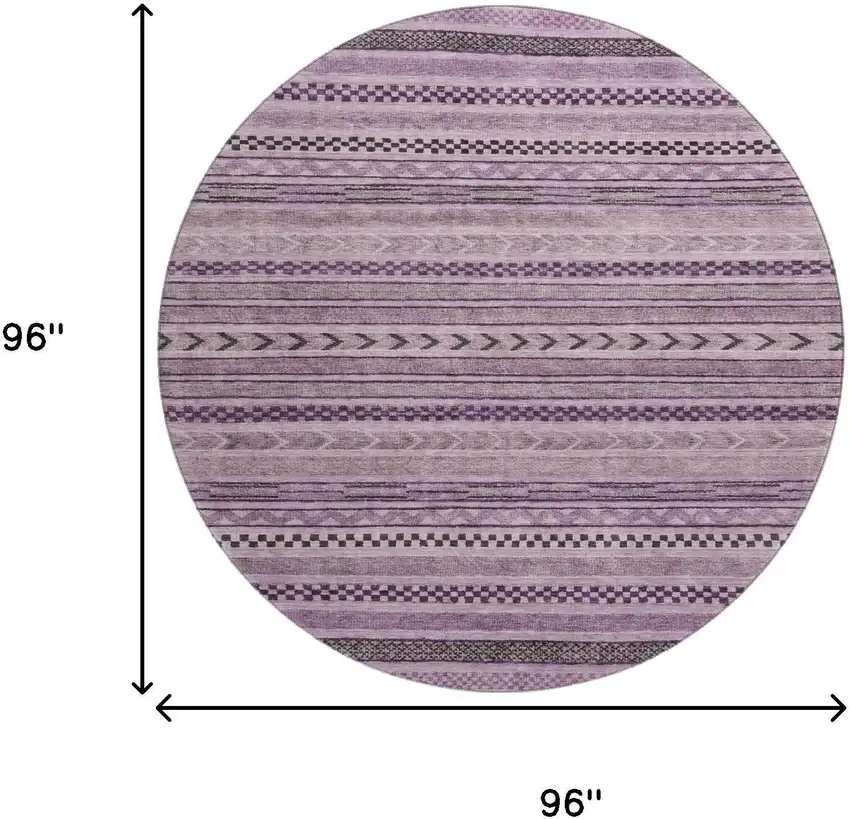 8' Plum And Gray Striped Washable Round Rug With UV Protection Photo 9