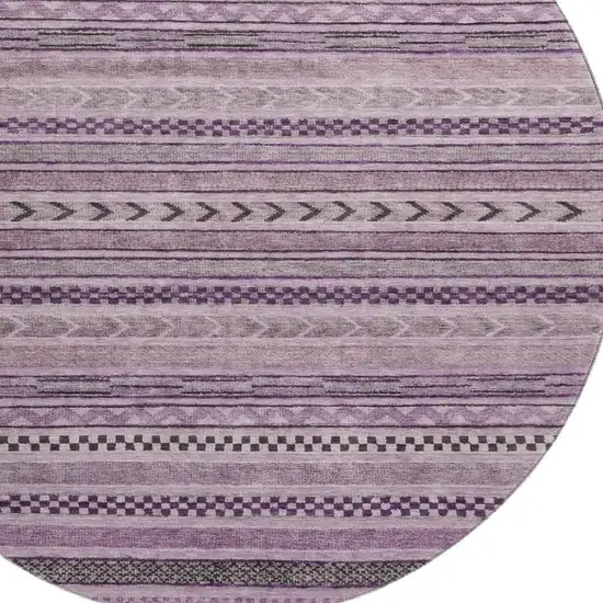 8' Plum And Gray Striped Washable Round Rug With UV Protection Photo 2