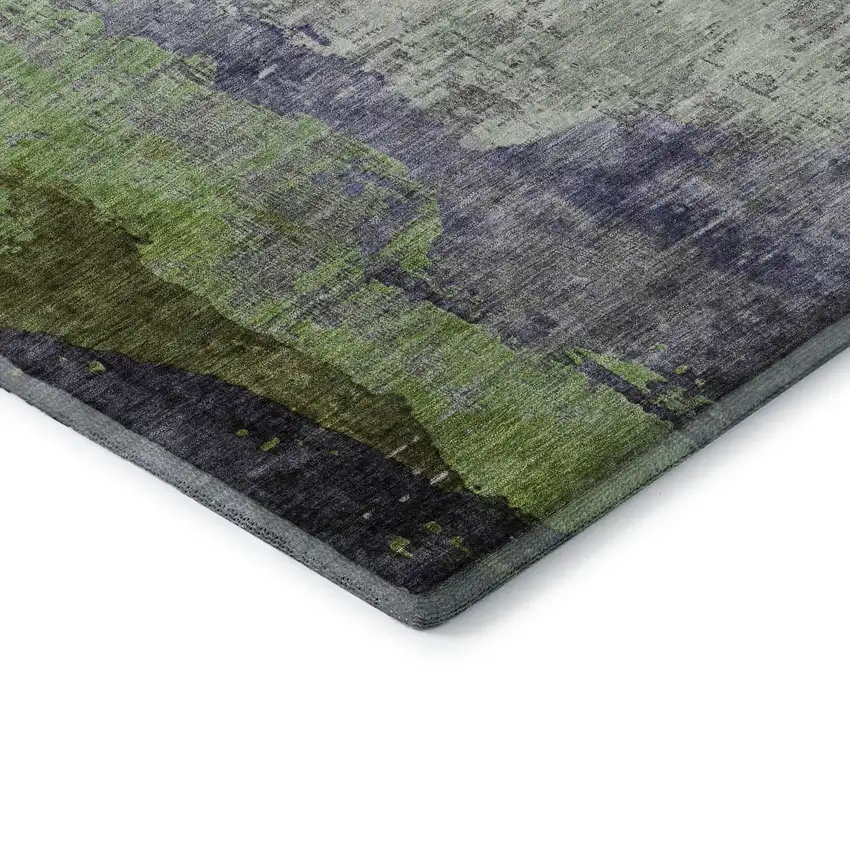 8' Plum And Green Abstract Washable Round Rug With UV Protection Photo 6