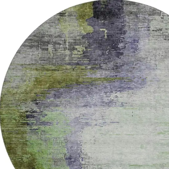 8' Plum And Green Abstract Washable Round Rug With UV Protection Photo 3