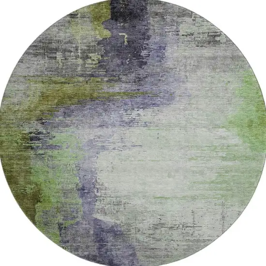 8' Plum And Green Abstract Washable Round Rug With UV Protection Photo 4