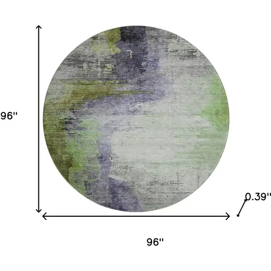 8' Plum And Green Abstract Washable Round Rug With UV Protection Photo 8