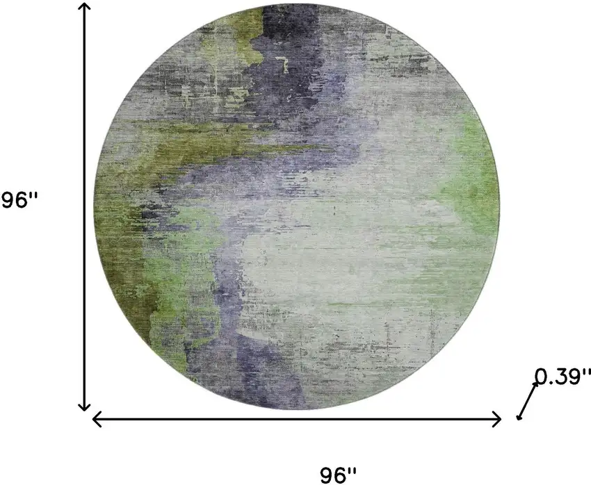 8' Plum And Green Abstract Washable Round Rug With UV Protection Photo 8