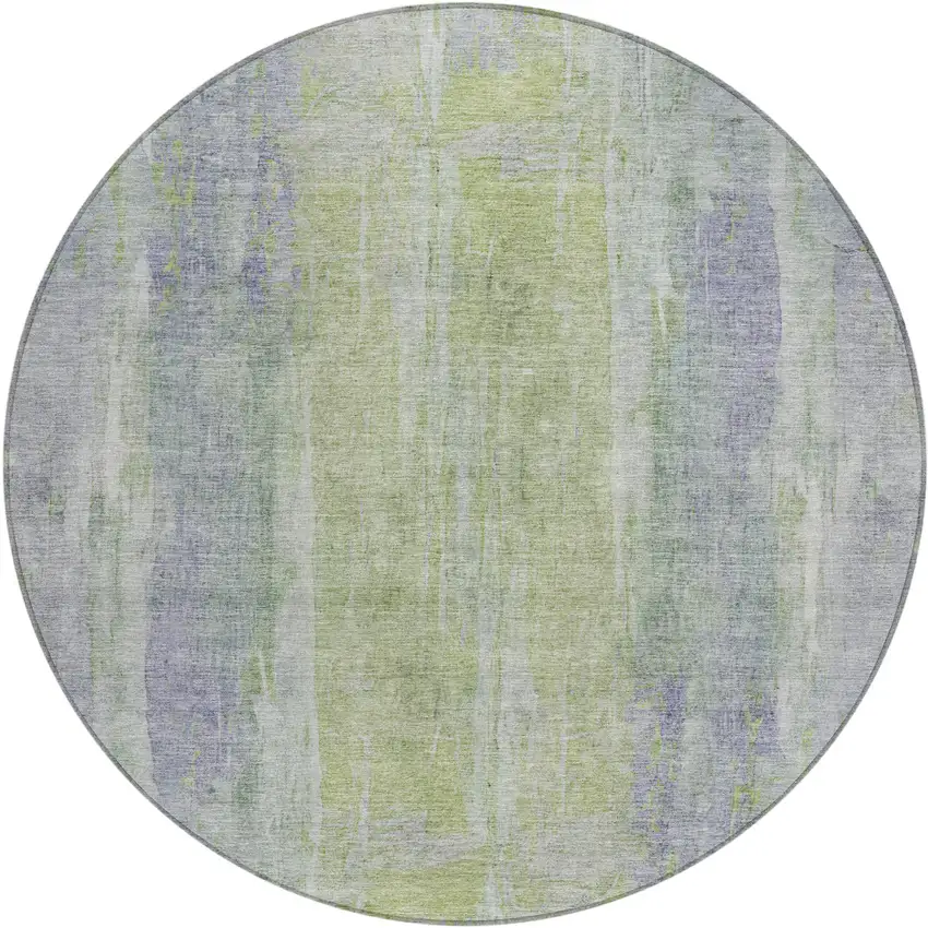 8' Plum And Green Round Abstract Washable Indoor Outdoor Area Rug Photo 2