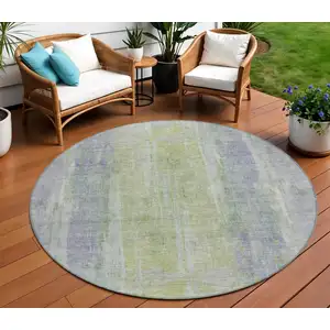 Photo of 8' Plum And Green Round Abstract Washable Indoor Outdoor Area Rug