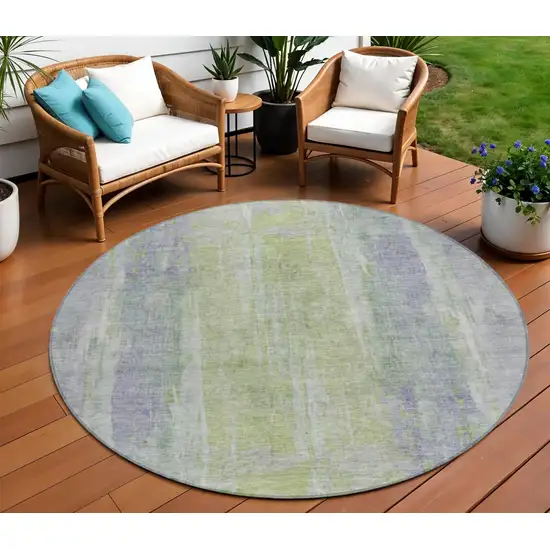8' Plum And Green Round Abstract Washable Indoor Outdoor Area Rug Photo 1