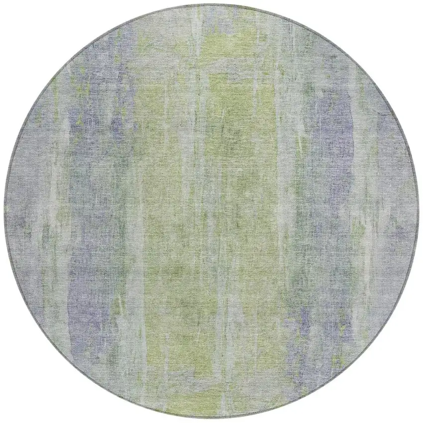8' Plum And Green Round Abstract Washable Indoor Outdoor Area Rug Photo 4