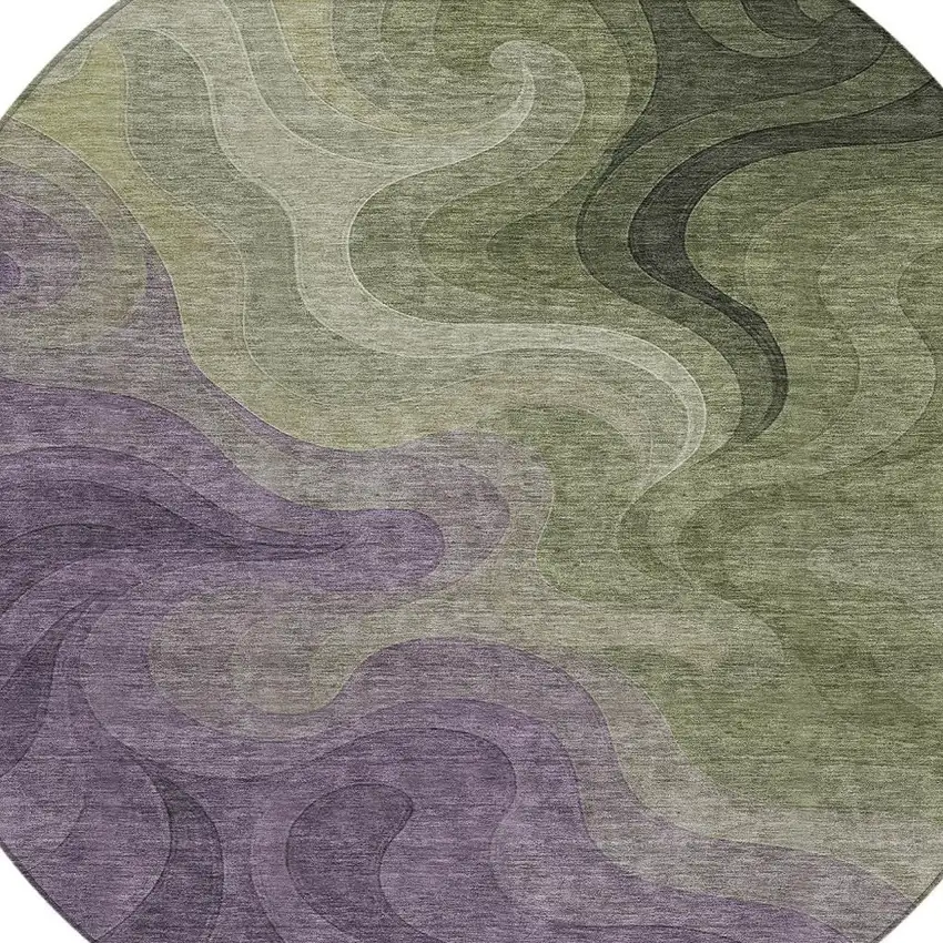 8' Plum And Green Round Abstract Washable Indoor Outdoor Area Rug Photo 2