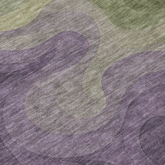8' Plum And Green Round Abstract Washable Indoor Outdoor Area Rug Photo 7