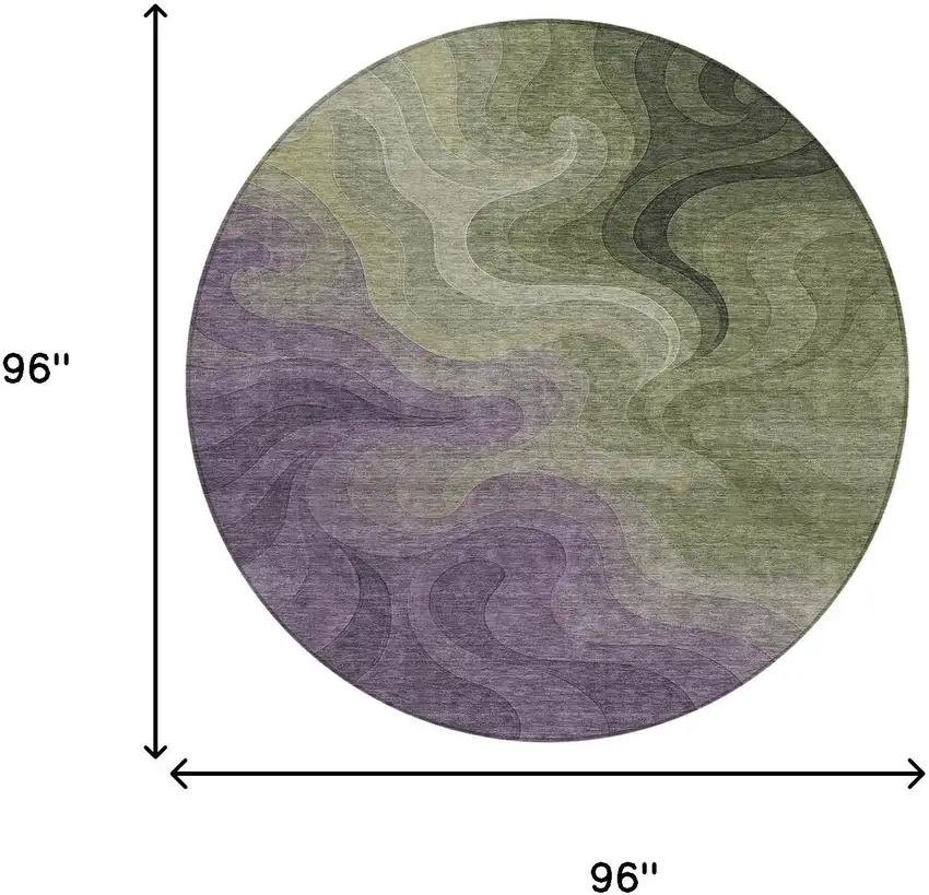 8' Plum And Green Round Abstract Washable Indoor Outdoor Area Rug Photo 8
