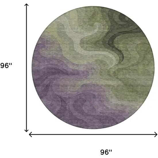 8' Plum And Green Round Abstract Washable Indoor Outdoor Area Rug Photo 8
