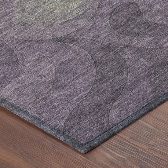 8' Plum And Green Round Abstract Washable Indoor Outdoor Area Rug Photo 6