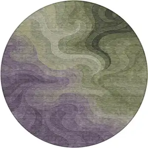 Photo of 8' Plum And Green Round Abstract Washable Indoor Outdoor Area Rug