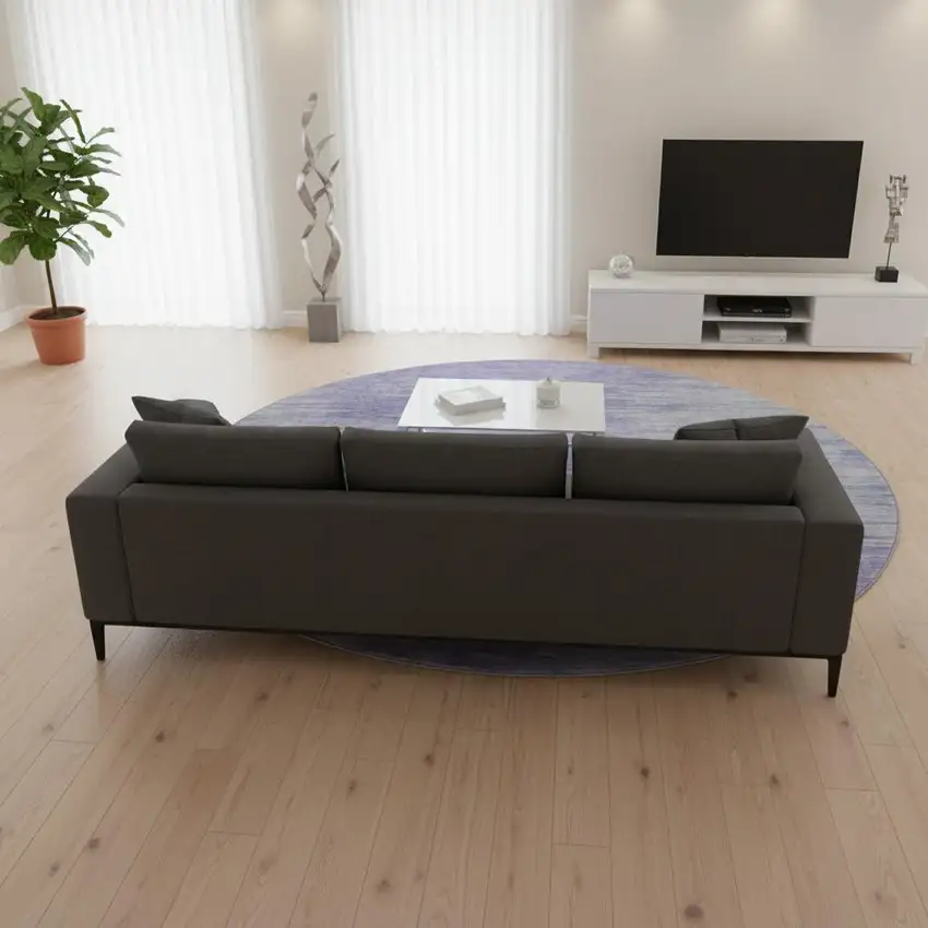 8' Plum And Ivory Abstract Washable Round Rug With UV Protection Photo 2