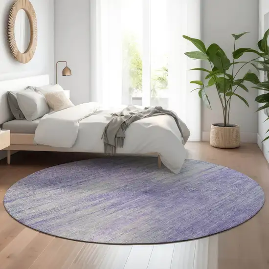 8' Plum And Ivory Abstract Washable Round Rug With UV Protection Photo 5