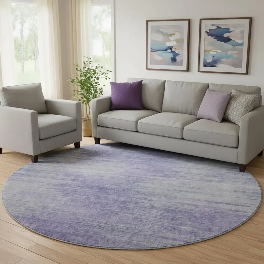 8' Plum And Ivory Abstract Washable Round Rug With UV Protection Photo 1