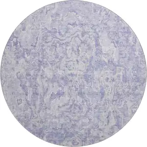 Photo of 8' Plum And Ivory Abstract Washable Round Rug With UV Protection