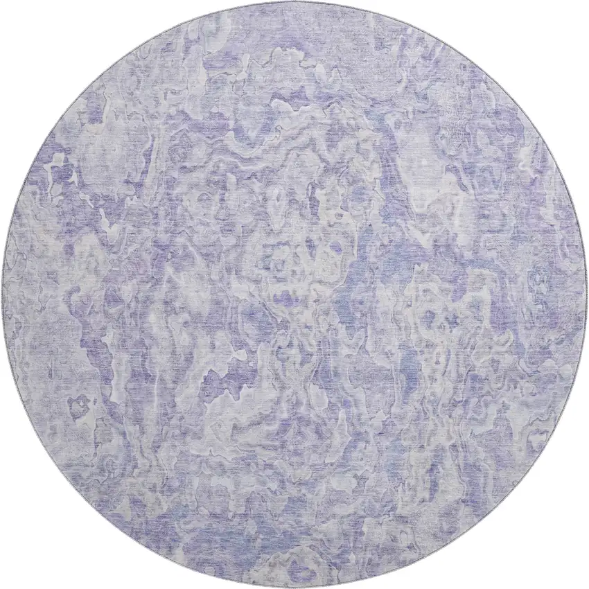 8' Plum And Ivory Abstract Washable Round Rug With UV Protection Photo 1