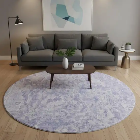 8' Plum And Ivory Abstract Washable Round Rug With UV Protection Photo 2