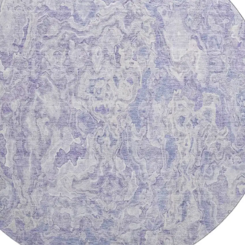 8' Plum And Ivory Abstract Washable Round Rug With UV Protection Photo 3