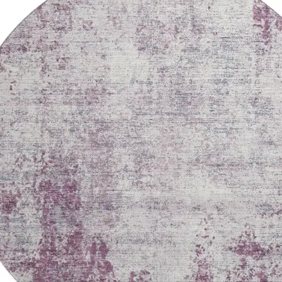 8' Plum And Ivory Abstract Washable Round Rug With UV Protection Photo 2