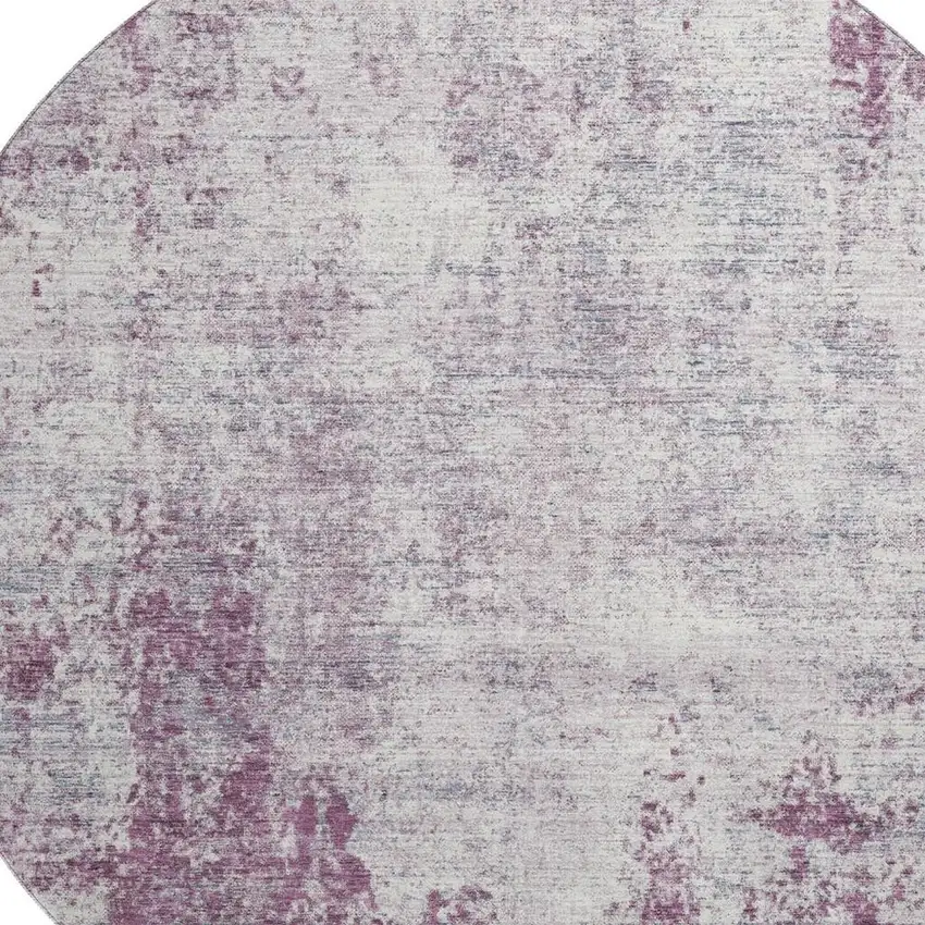 8' Plum And Ivory Abstract Washable Round Rug With UV Protection Photo 2