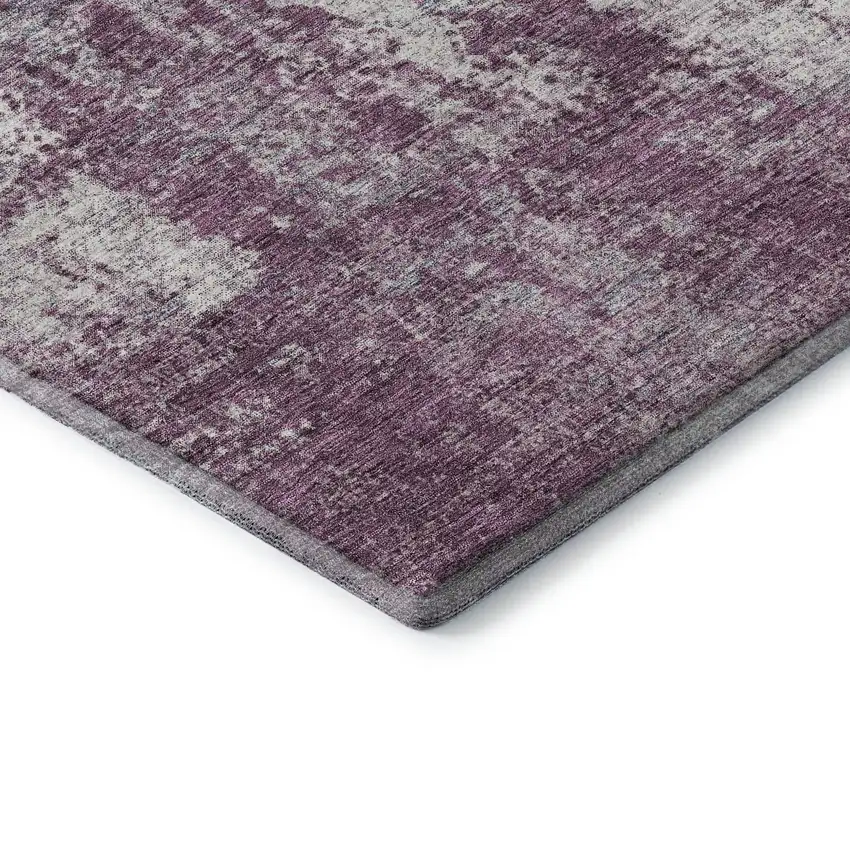 8' Plum And Ivory Abstract Washable Round Rug With UV Protection Photo 6