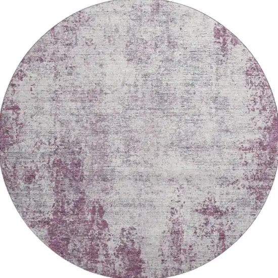 8' Plum And Ivory Abstract Washable Round Rug With UV Protection Photo 3