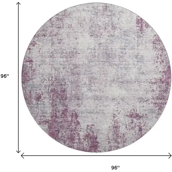 8' Plum And Ivory Abstract Washable Round Rug With UV Protection Photo 9