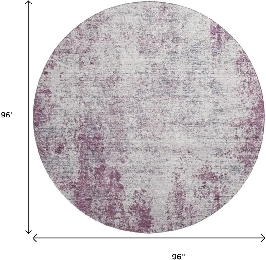 8' Plum And Ivory Abstract Washable Round Rug With UV Protection Photo 9