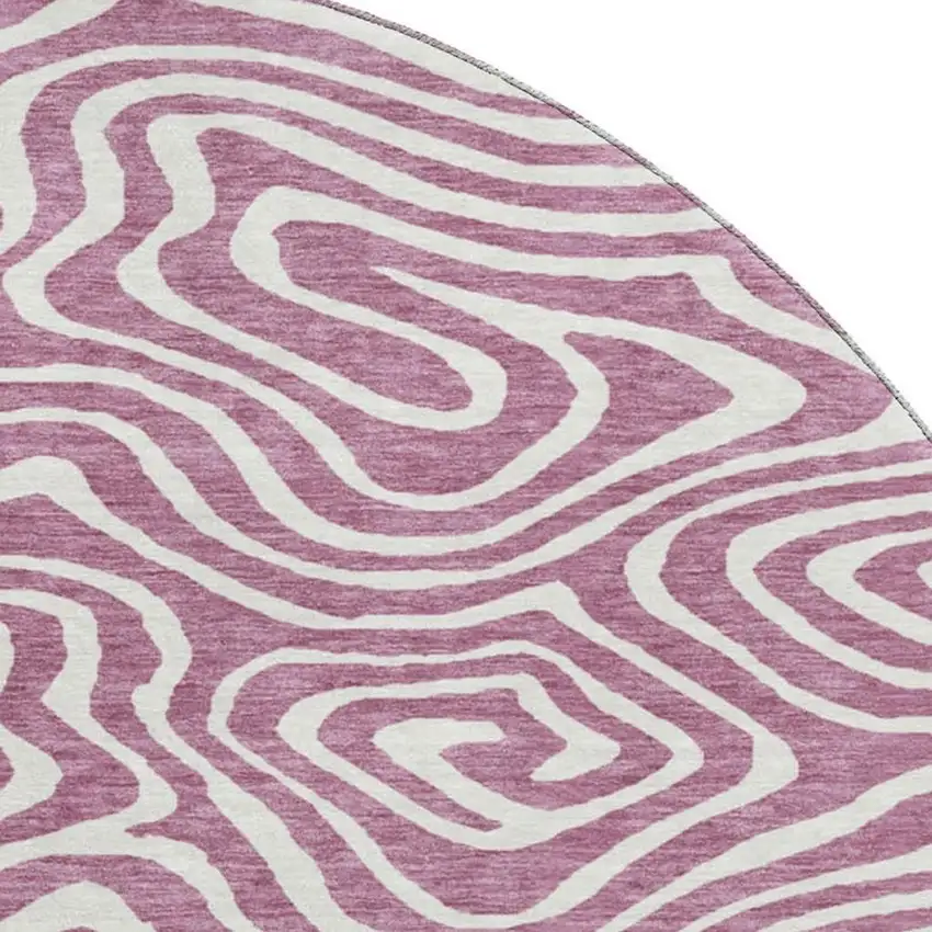 8' Plum And Ivory Abstract Washable Round Rug With UV Protection Photo 2