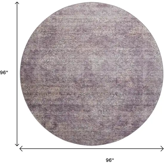 8' Plum And Ivory Abstract Washable Round Rug With UV Protection Photo 9