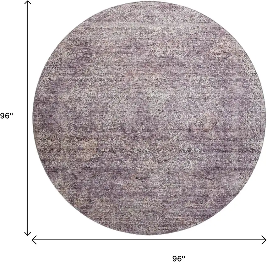 8' Plum And Ivory Abstract Washable Round Rug With UV Protection Photo 9