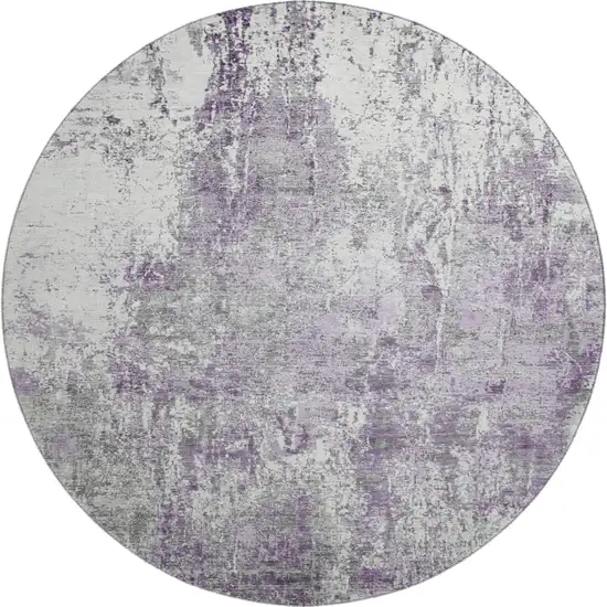 8' Plum And Ivory Abstract Washable Round Rug With UV Protection Photo 1