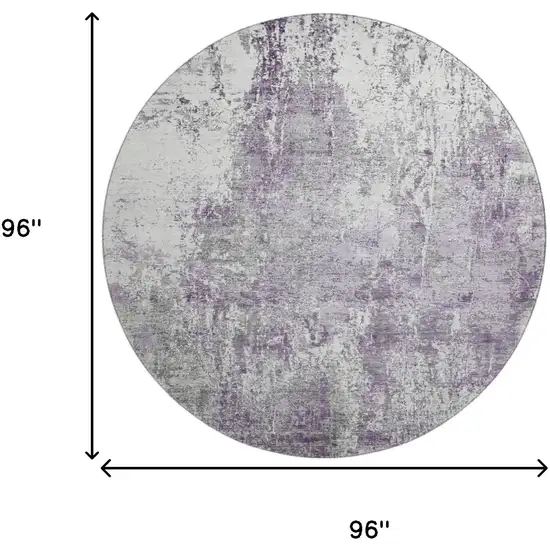 8' Plum And Ivory Abstract Washable Round Rug With UV Protection Photo 9