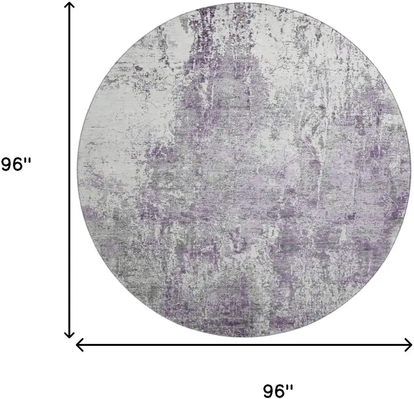 8' Plum And Ivory Abstract Washable Round Rug With UV Protection Photo 9