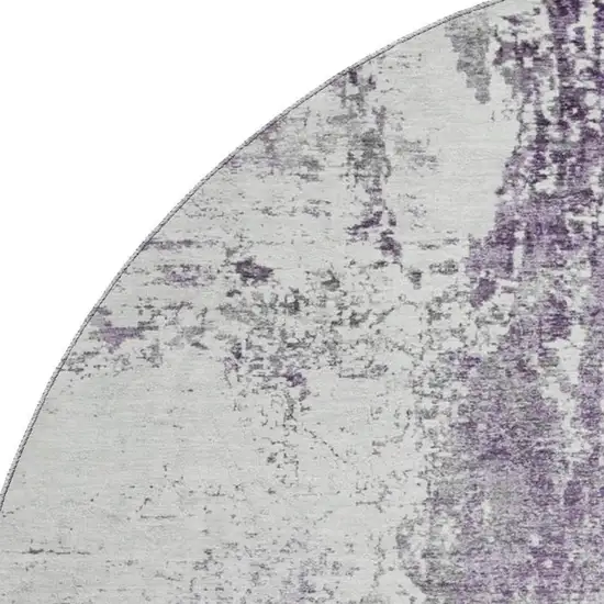 8' Plum And Ivory Abstract Washable Round Rug With UV Protection Photo 2