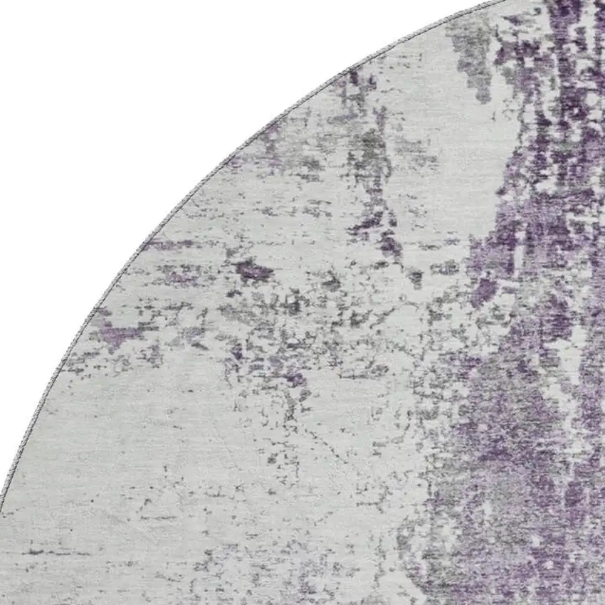 8' Plum And Ivory Abstract Washable Round Rug With UV Protection Photo 2