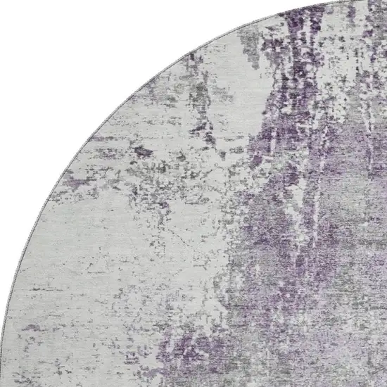 8' Plum And Ivory Abstract Washable Round Rug With UV Protection Photo 3
